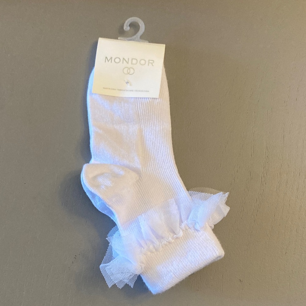 Mondor White Kids Socks with Ruffle Trim